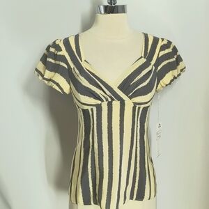 Nanette Lepore grey/ivory striped silk short-sleeve blouse-sz 0